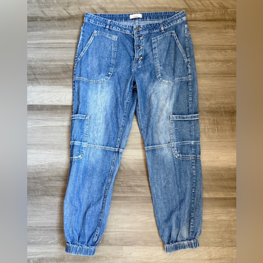 Sundance Jolienne Lightweight Denim Jogger Cargo Pants Button Fly Size 8